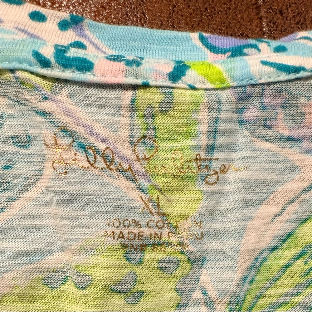Lilly Pulitzer Bali Blue Sway This‎ Way Etta Tshirt Vneck Women’s XL 100%cotton - Picture 3 of 8